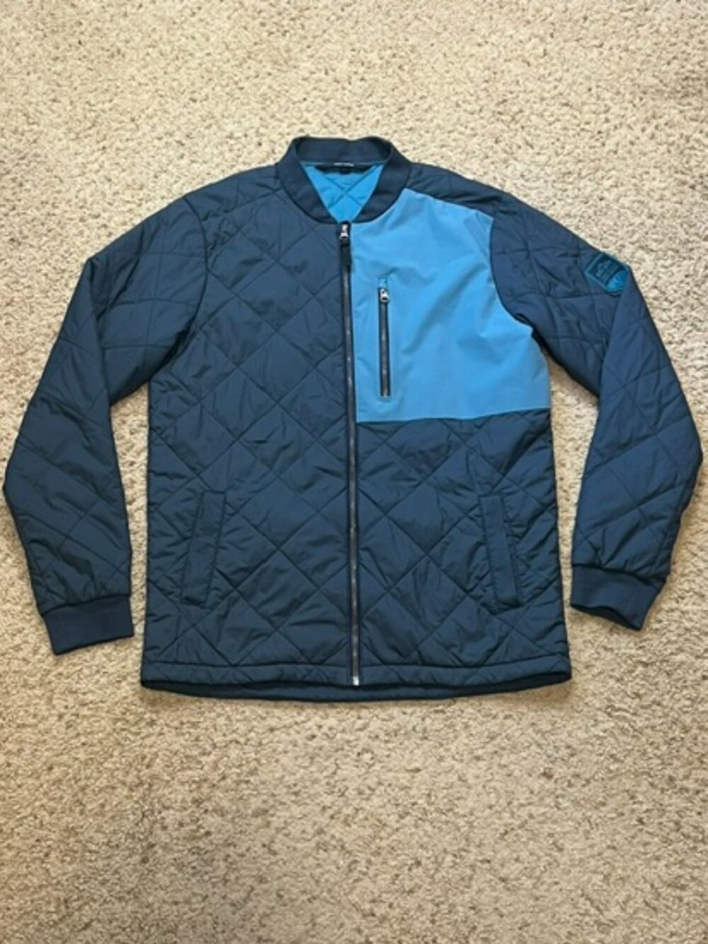 Strafe Outerwear Men Blue Recon Shield Quilted Full Zip Bomber Jacket Sz Medium